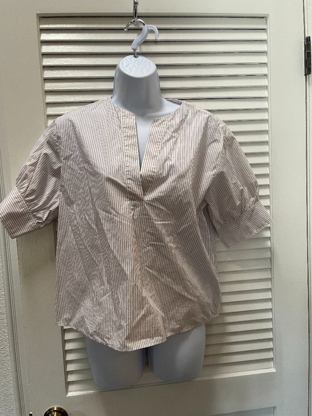 FRAME Ivory Taupe Pinstripe Popover Blouse Size Small